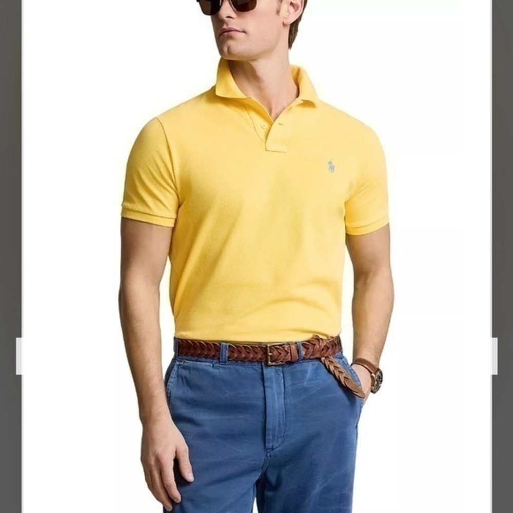 Polo Ralph Lauren Custom Slim Fit Printed Mesh Polo Shirt in Yellow Size XL